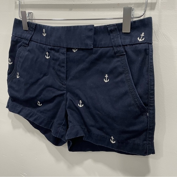 J. Crew Cotton Chino Broken-In Shorts Navy Blue Embroidered Anchor Size 0 - Picture 3 of 7